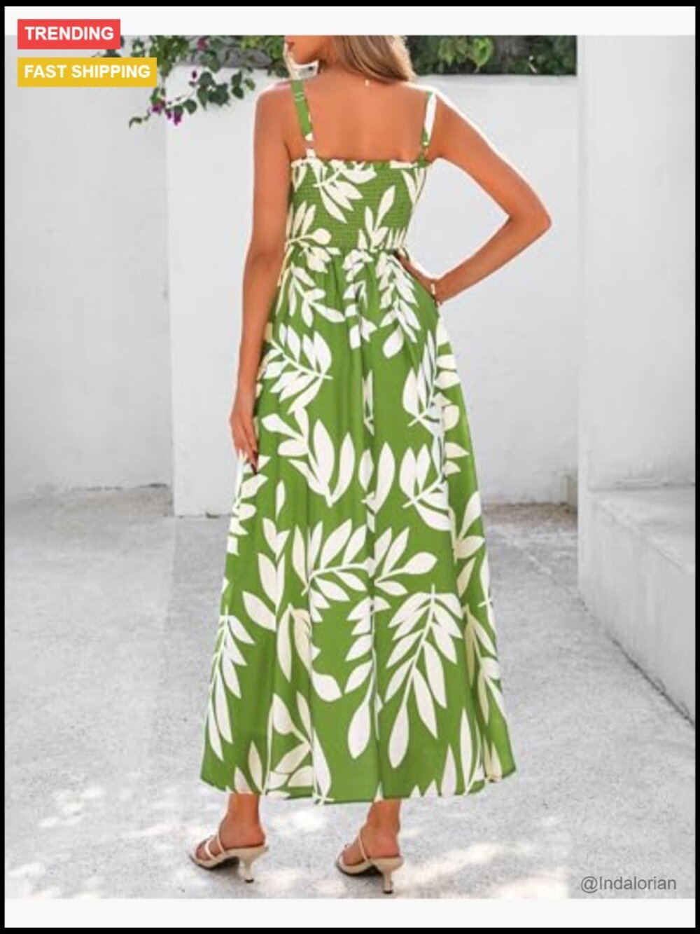 Women's Floral Print Smocked Maxi Dress with Pockets Adjustable Straps - Picture 5 of 7
